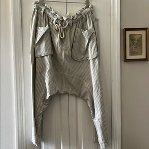 Free People Blue Cream Relaxed Fit Trousers